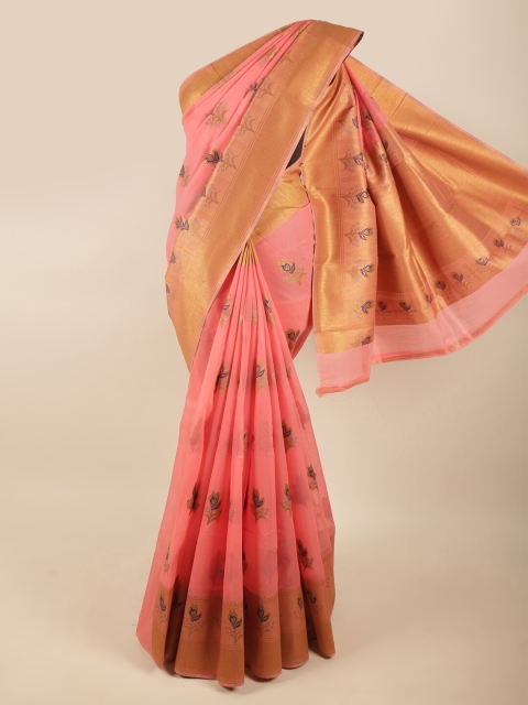 

Pothys Coral & Gold Coloured Floral Woven Design Art Silk Saree