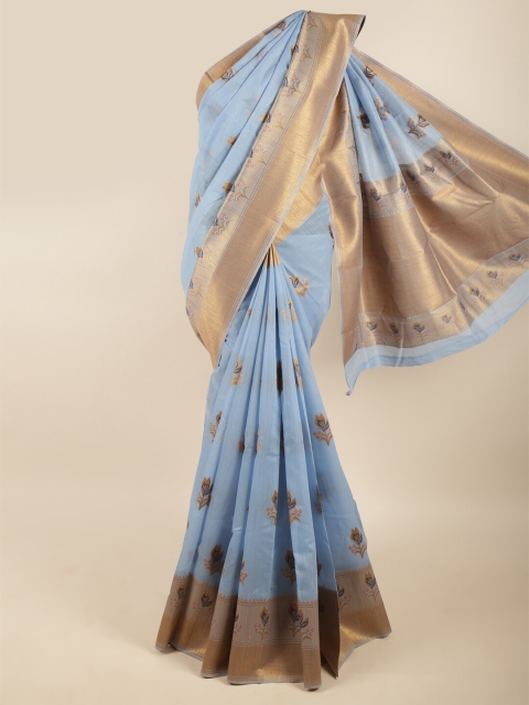 

Pothys Blue & Gold-Toned Floral Zari Art Silk Saree