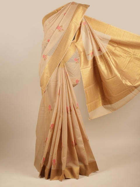

Pothys Tan & Gold-Toned Floral Art Silk Saree