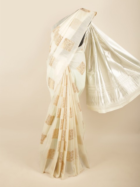 

Pothys Cream-Coloured & Gold-Toned Floral Art Silk Saree