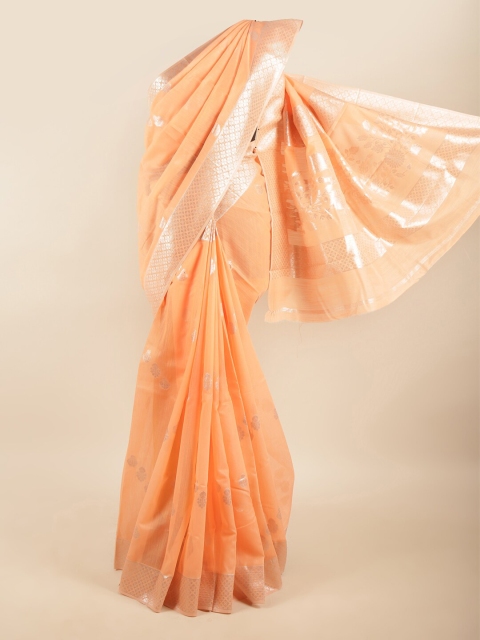 

Pothys Peach-Coloured & Silver-Toned Woven Design Zari Art Silk Saree