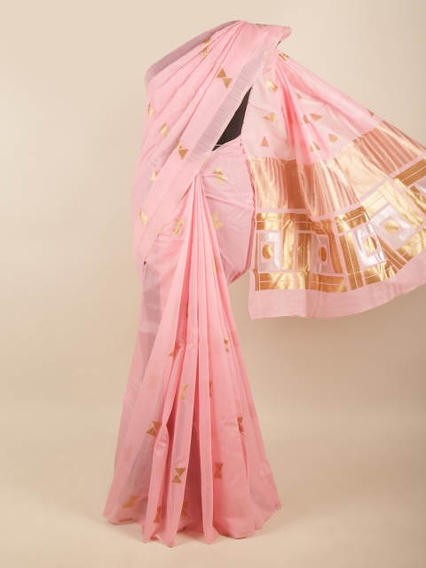 

Pothys Pink & Gold-Toned Woven Design Zari Art Silk Saree