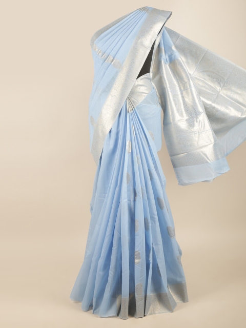 

Pothys Blue & Silver-Toned Woven Design Zari Art Silk Saree