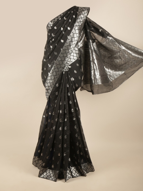 

Pothys Black & Silver-Toned Floral Zari Art Silk Saree