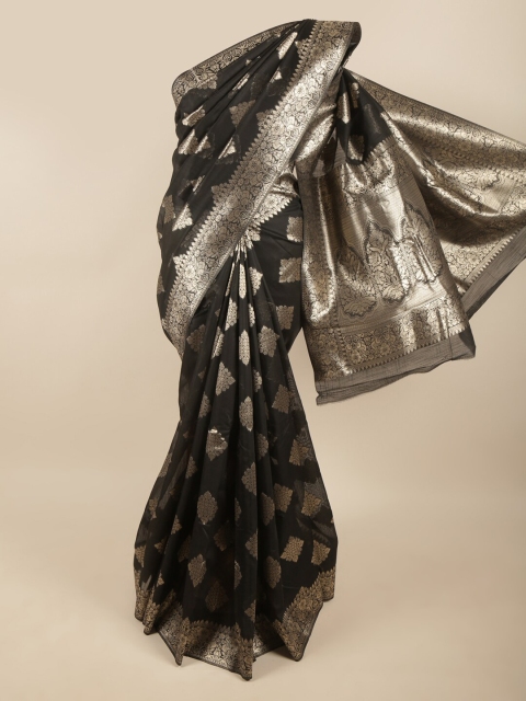 

Pothys Black & Silver-Toned Woven Design Zari Art Silk Saree