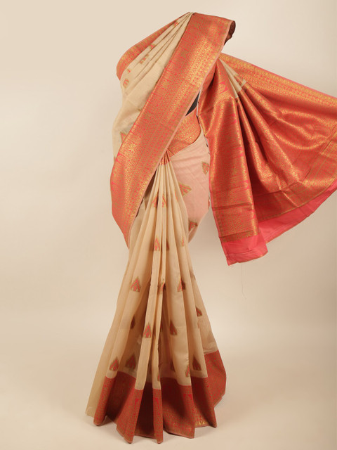 

Pothys Tan & Red Woven Design Art Silk Zari Saree