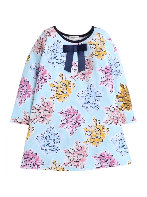 

Hopscotch Blue & Pink Floral Pure Cotton A-Line Dress