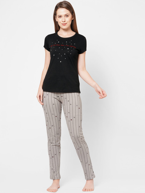

Sweet Dreams Women Black & Taupe Printed Night suit
