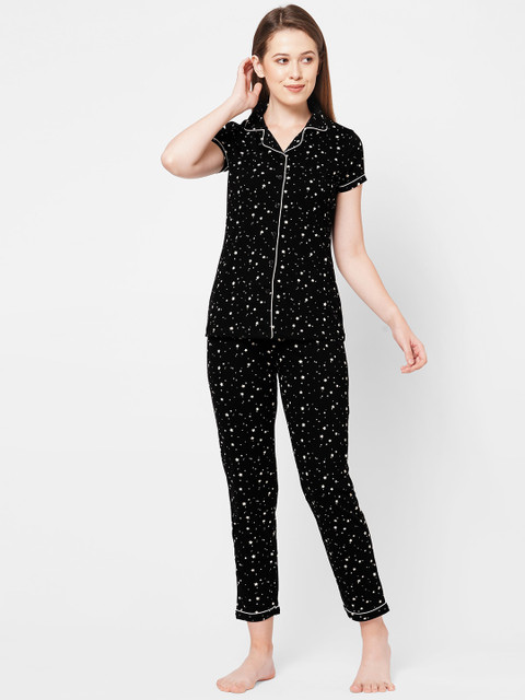 

Sweet Dreams Women Black & White Printed Night Suit
