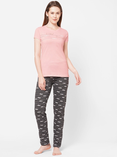 

Sweet Dreams Women Pink & Grey Printed Cotton Night suit