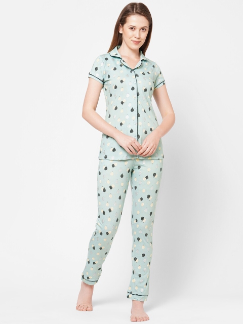 

Sweet Dreams Women Green & Black Printed Night suit
