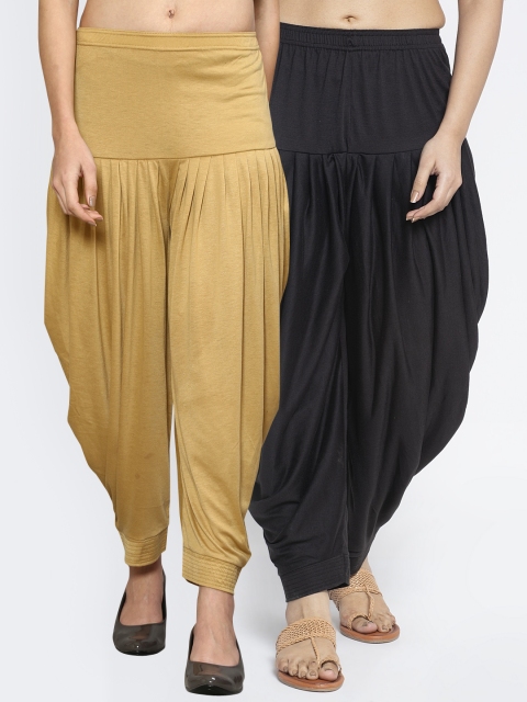 

GRACIT Women Pack Of 2 Black & Beige Solid Salwars