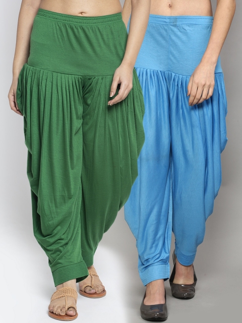 

GRACIT Women Pack of 2 Green & Blue Cotton Solid Salwar
