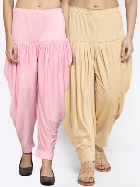 

GRACIT Women Beige & Pink Pack of 2 Modern Lycra Solid Salwar