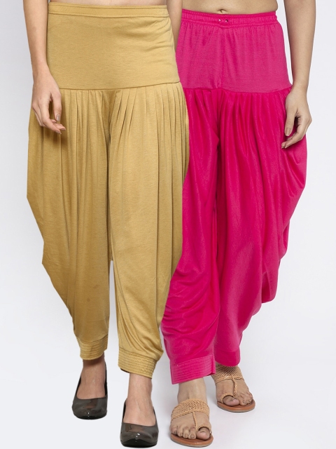 

GRACIT Women Pack of 2 Pink & Beige Solid Cotton Salwar