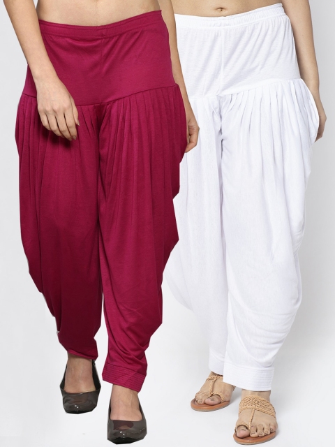

GRACIT Women Pack of 2 White & Maroon Solid Cotton Salwar