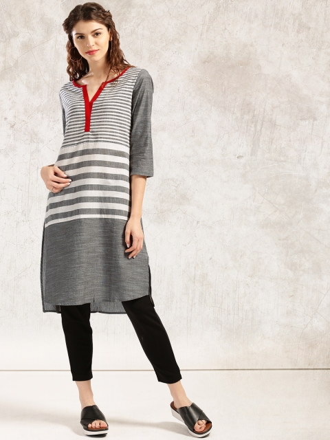 

Anouk Women Off-White & Grey Printed A-Line Kurta