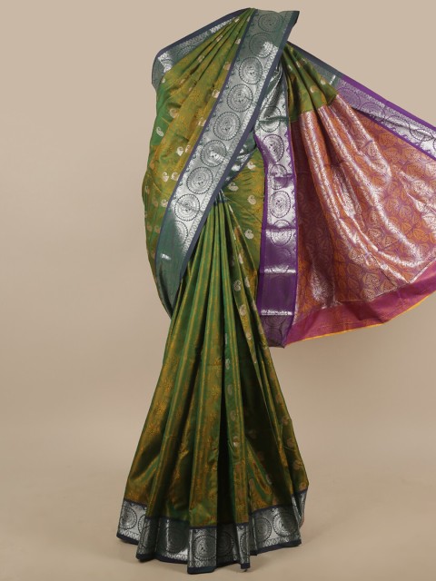 

Pothys Green & Silver-Toned Woven Design Zari Art Silk Saree