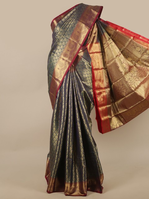

Pothys Blue & Gold-Toned Ethnic Motifs Zari Art Silk Saree