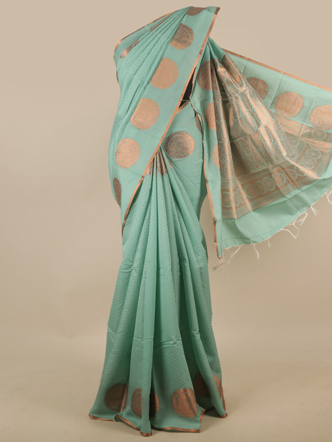 

Pothys Turquoise Blue & Copper-Toned Ethnic Motifs Zari Art Silk Saree