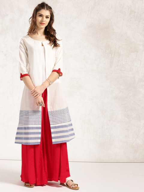 

Anouk Off-White & Blue Striped Chambray Long Shrug
