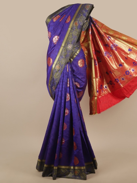 

Pothys Violet & Red Floral Zari Art Silk Saree