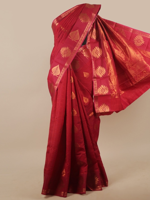 

Pothys Maroon & Gold-Toned Ethnic Motifs Zari Art Silk Saree