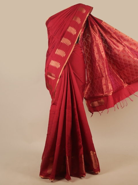 

Pothys Maroon & Copper Woven Design Printed Art Silk Saree