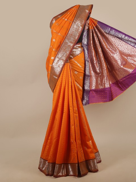 

Pothys Orange & Purple Ethnic Motifs Zari Art Silk Saree