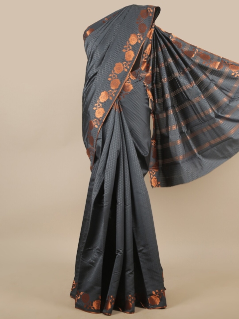 

Pothys Grey & Copper-Toned Floral Zari Art Silk Saree
