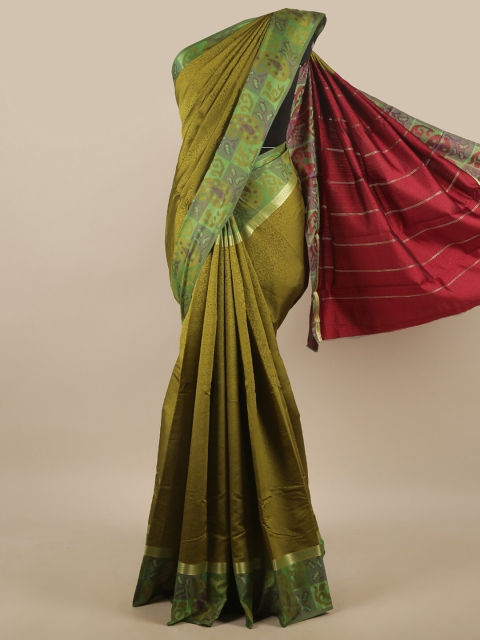 

Pothys Green & Maroon Ethnic Motifs Art Silk Saree