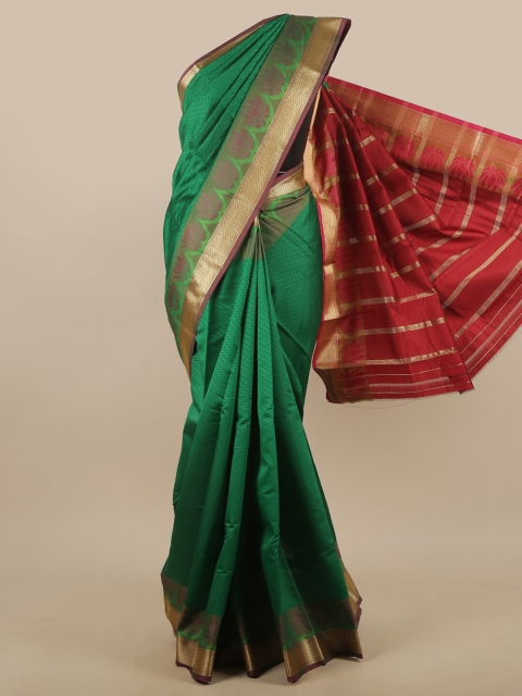 

Pothys Green & Red Ethnic Motifs Woven Design Butter Silk Saree