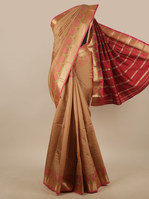 

Pothys Peach-Coloured & Maroon Zari Art Silk Saree