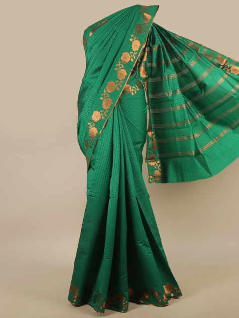 

Pothys Green & Gold-Toned Floral Zari Art Silk Saree