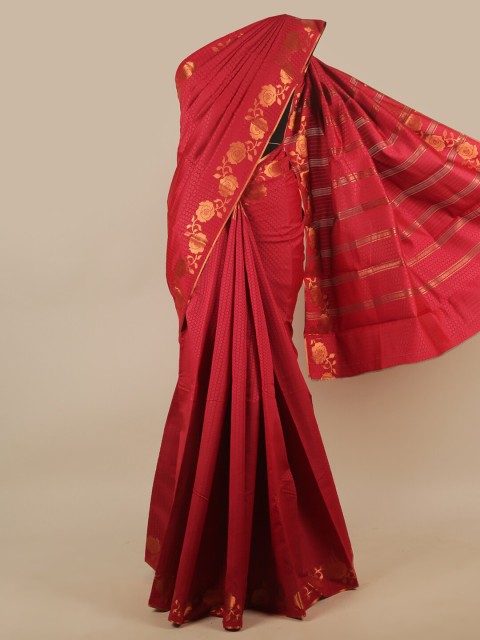 

Pothys Red & Gold-Toned Floral Zari Art Silk Saree