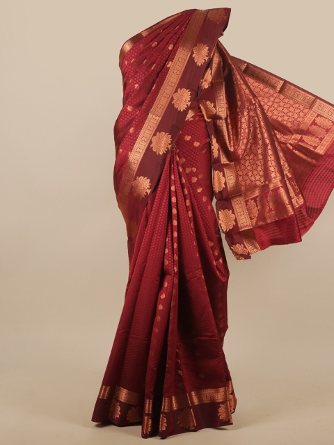 

Pothys Maroon & Gold-Toned Ethnic Motifs Zari Art Silk Saree