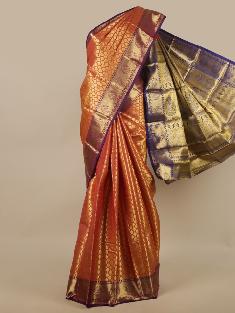 

Pothys Orange & Blue Woven Design Zari Art Silk Saree