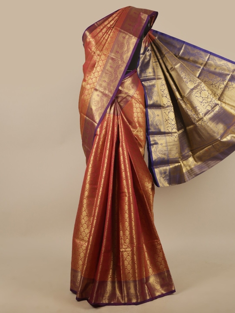 

Pothys Rust & Navy Blue Ethnic Motifs Zari Art Silk Saree