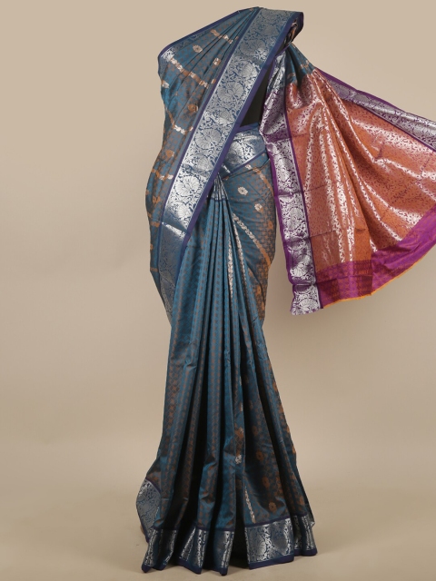 

Pothys Blue Ethnic Motifs Woven Design Butter Silk Saree