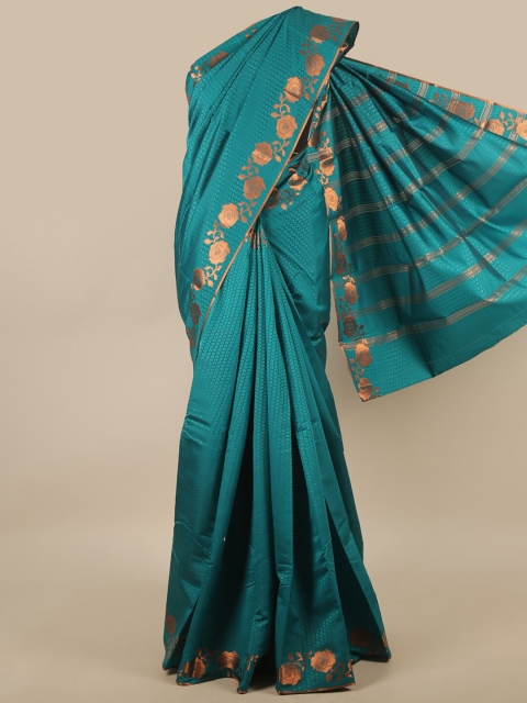 

Pothys Green & Gold-Toned Floral Art Silk Saree