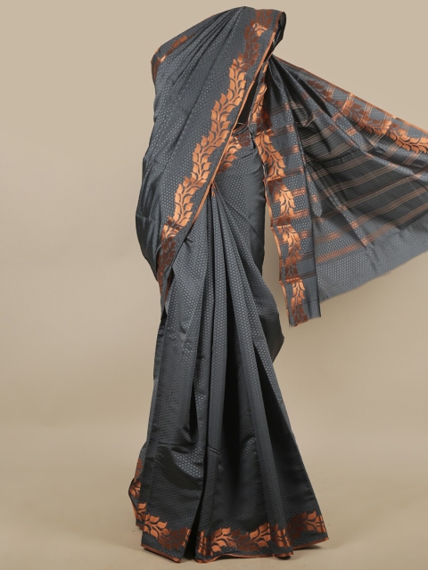 

Pothys Grey & Copper-Toned Floral Zari Art Silk Saree