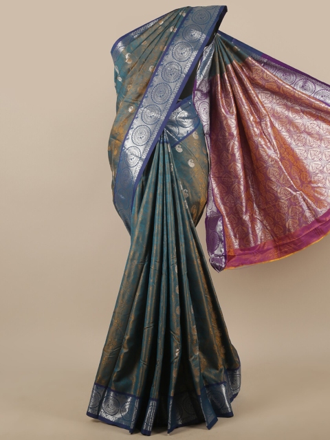 

Pothys Teal & Silver-Toned Paisley Zari Art Silk Saree