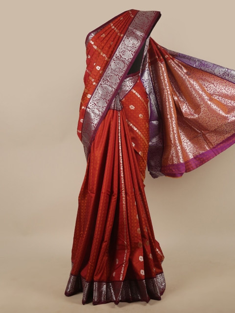 

Pothys Rust & Silver-Toned Woven Design Zari Art Silk Saree