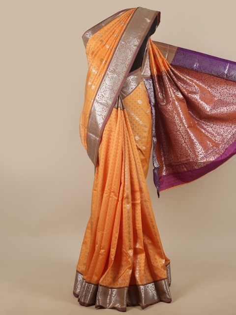 

Pothys Orange & Purple Ethnic Motifs Zari Art Silk Saree
