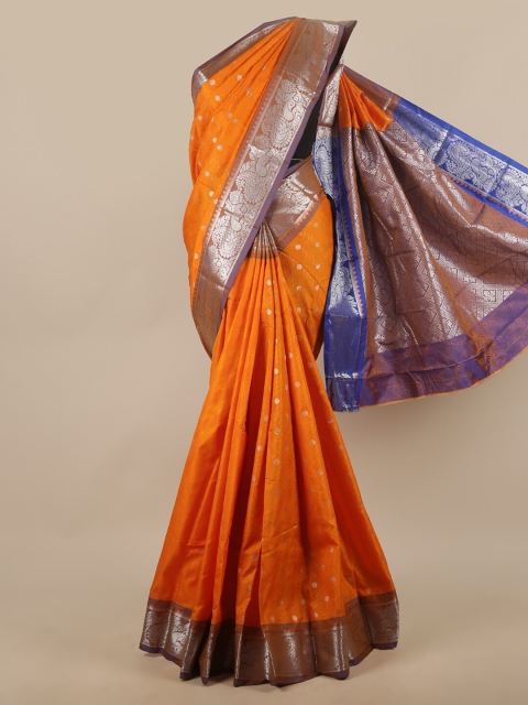 

Pothys Orange & Blue Floral Zari Art Silk Saree