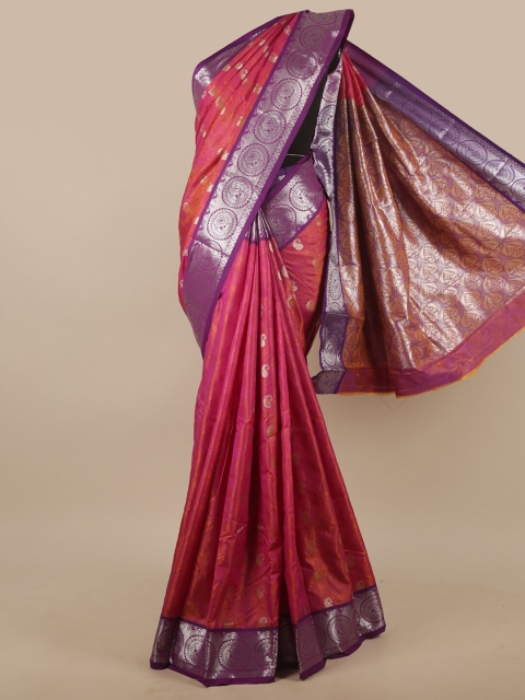 

Pothys Pink & Silver-Toned Ethnic Motifs Zari Art Silk Saree