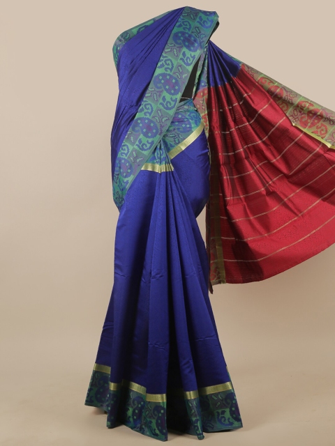 

Pothys Blue & Maroon Ethnic Motifs Woven Design Butter Silk Saree