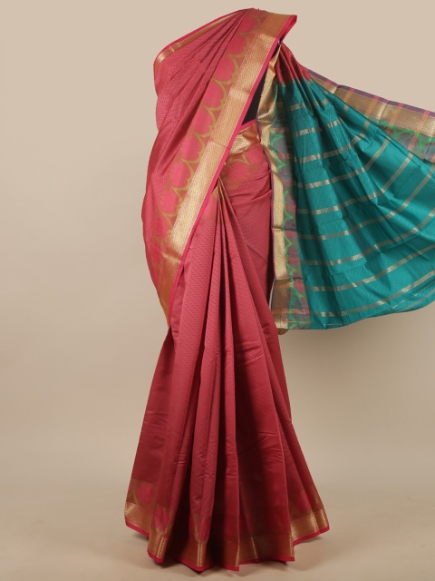 

Pothys Women Coral & Blue Woven Design Zari Art Silk Saree
