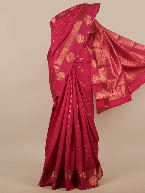

Pothys Pink Ethnic Motifs Woven Design Butter Silk Saree