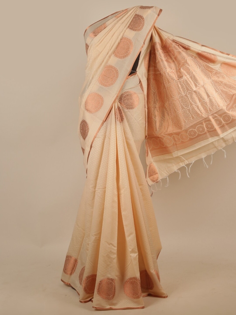 

Pothys Cream-Coloured & Gold-Toned Ethnic Motifs Zari Art Silk Saree